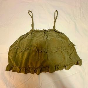 Green Flowy Cropped Tank Top